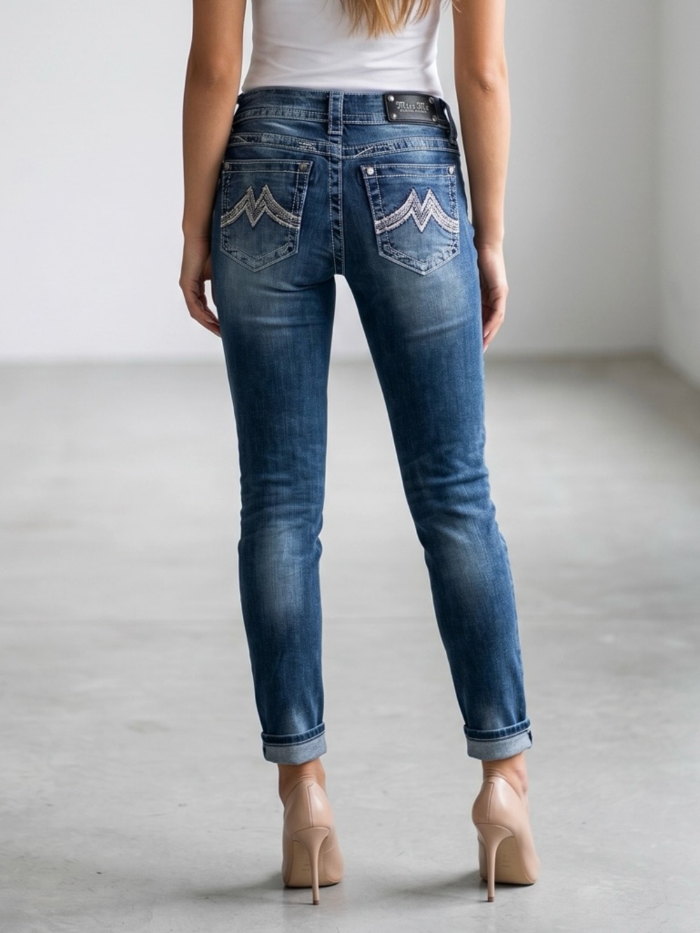 🌻Y2K Miss Me M Pocket Skinny Jeans Embellished Rhinestone Cuff Stretch Size 28
